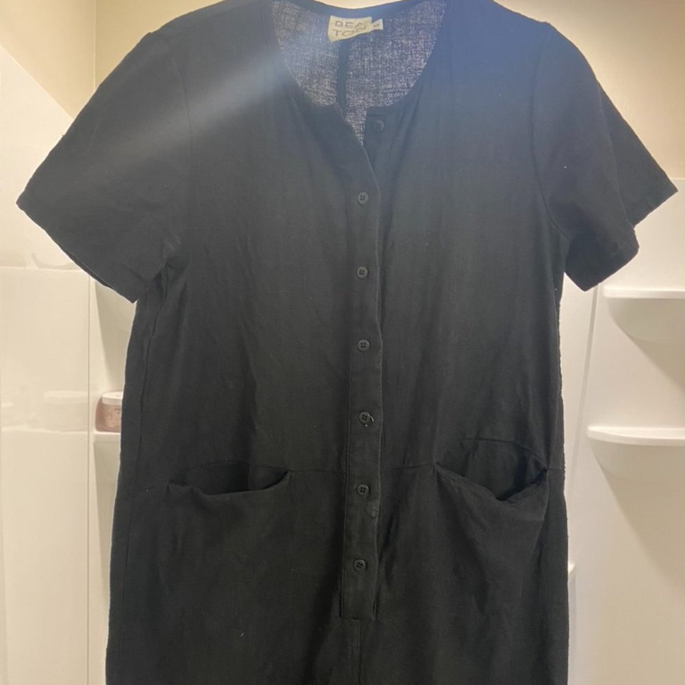 Beaton Linen Short Sleeve Jumpsuit, Black